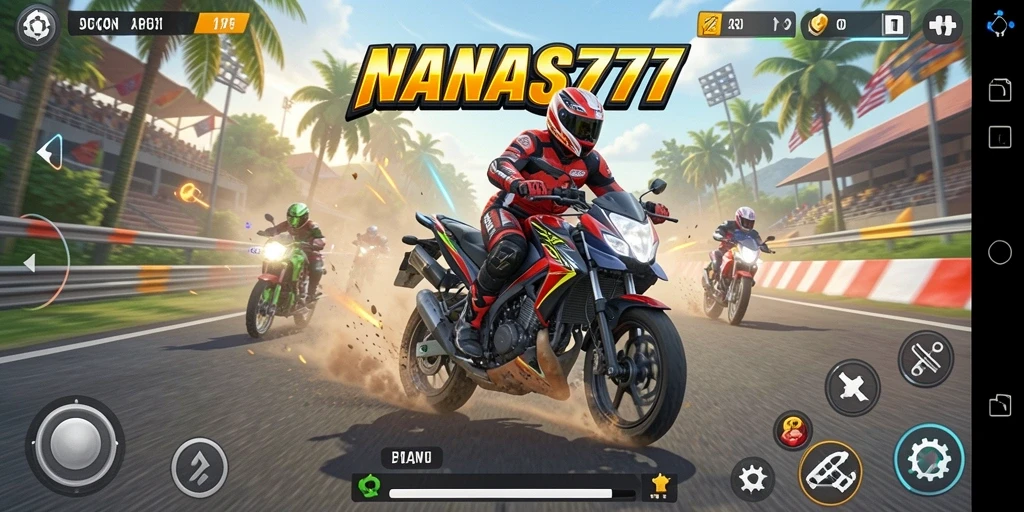 Tampilan seru gameplay balapan motor di NANAS777.