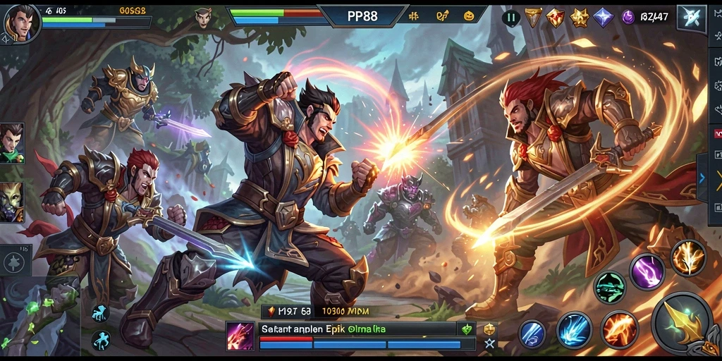 Screenshot gameplay PP88 menampilkan pertempuran seru di arena MOBA.
