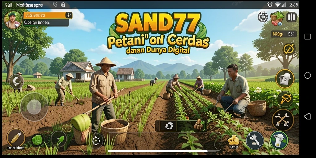 Tampilan gameplay SAND77 dengan aktivitas pertanian yang seru dan interaktif.